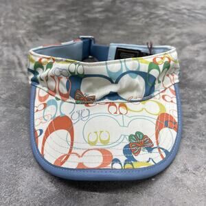 NWT Coach Visor Sun Hat Butterfly Signature Print Adjustable Strap Blue Trim Y2K